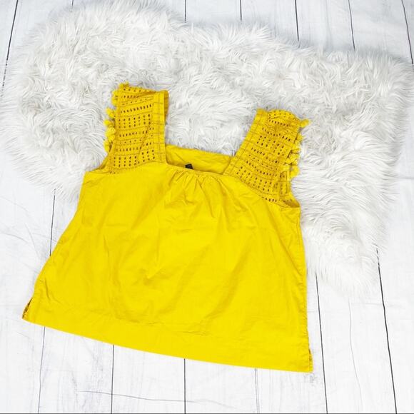 🆕 J. Crew Women's Yellow Eyelet Tassel‎ Trim Sleeveless Tank Top Size 14 - Picture 4 of 5